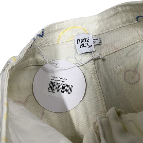 Princess Polly Emerson Pants Peace Love Ecru Doodle Size 6 - Picture 4 of 7